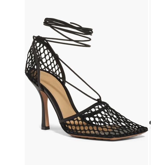 Bottega Veneta Black Stretch Mesh Square Toe Sandals 36 1/2 - Picture 2 of 16